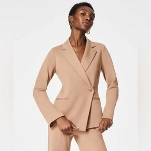 SPANX The Perfect Asymmetrical Tailored Blazer Ponte Toffee Tan Khaki Medium NWT